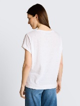 Tricou din bumbac şi in - Alb_8615988