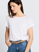 Tricou din bumbac şi in - Alb_8615988