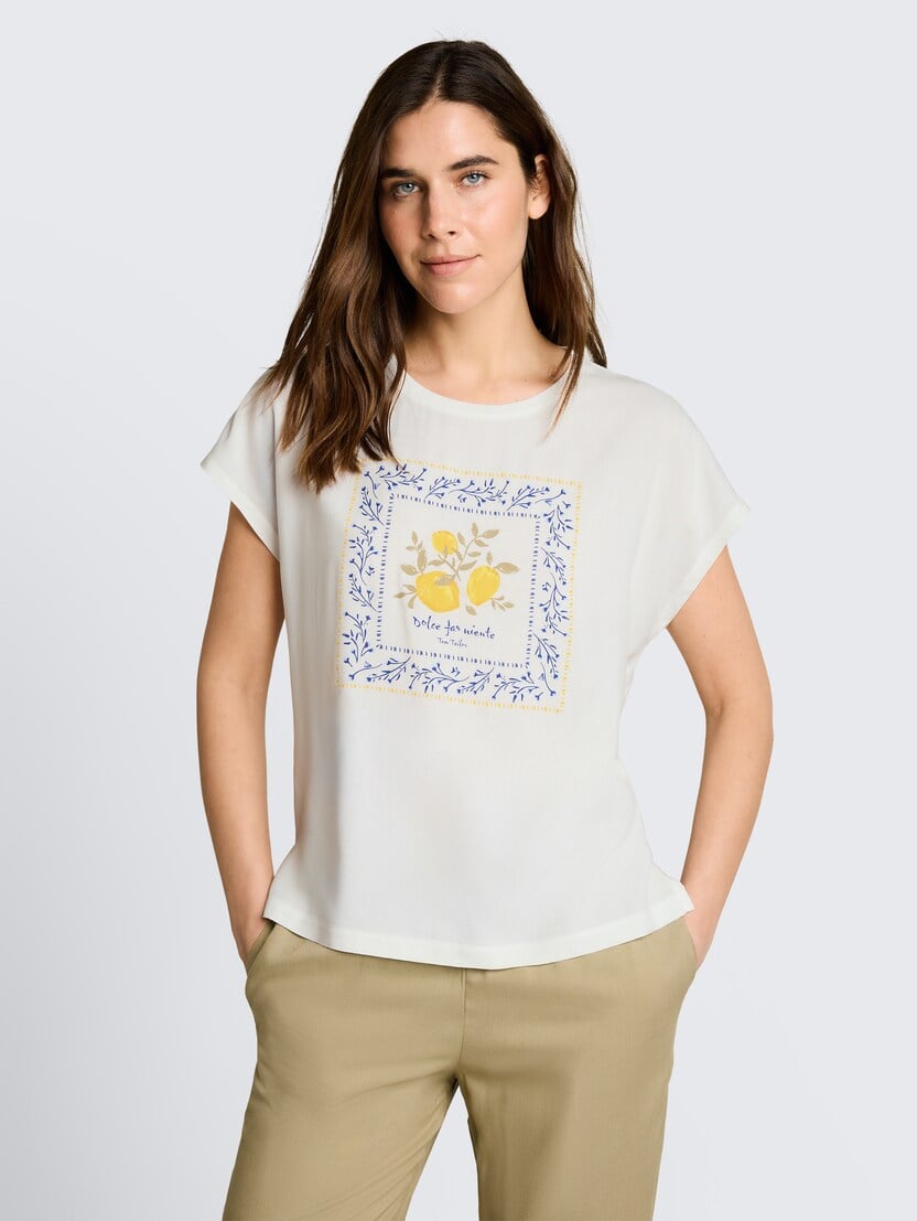 Tricou mix materiale - Alb_4194978