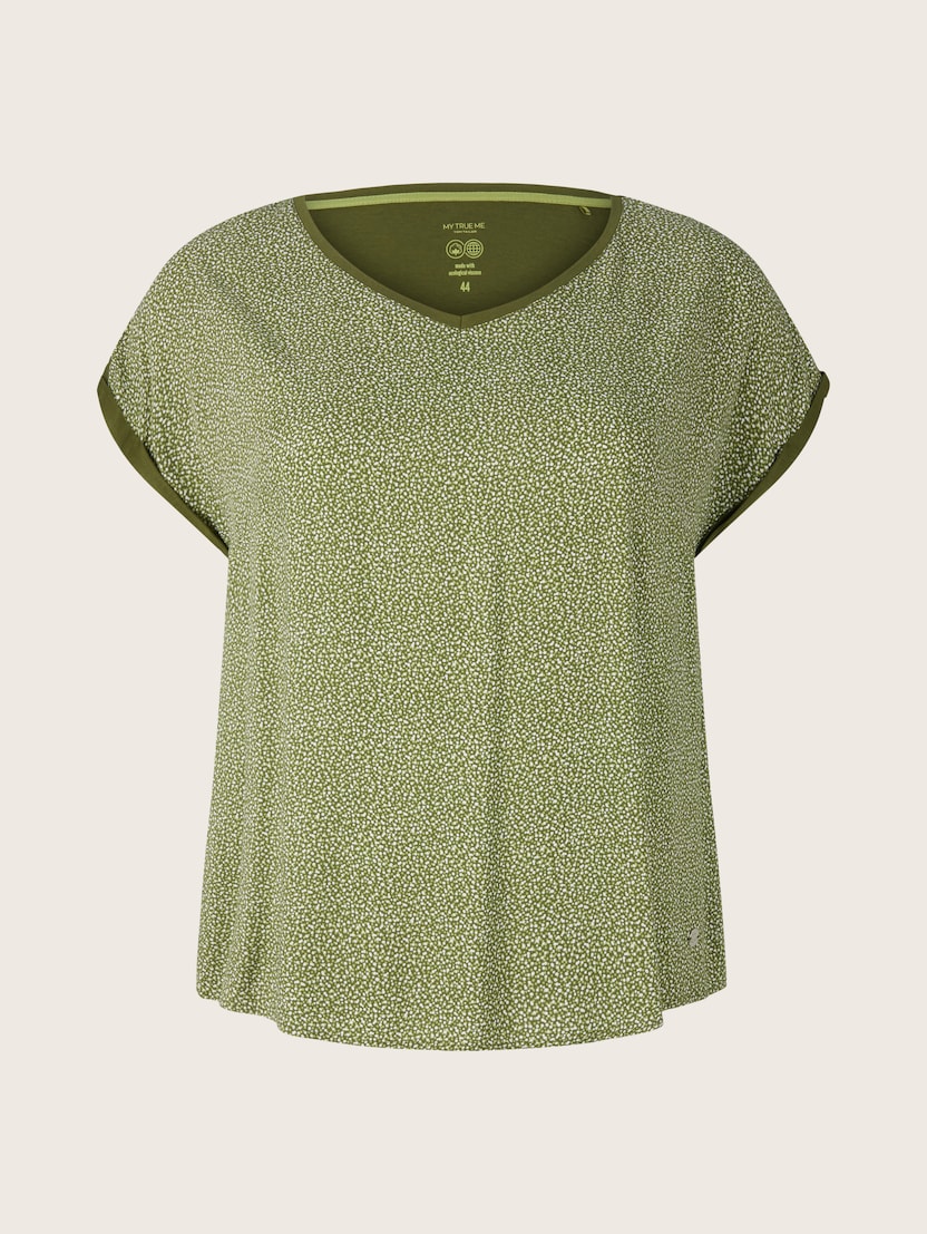 Majica iz mešanice materialov s kratkimi rokavi z minimalističnim pikčastim potiskom na sprednji strani - Vzorec-večbarvna