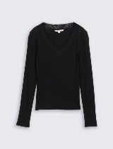 Tricou cu detalii din dantelă - Negru_689361