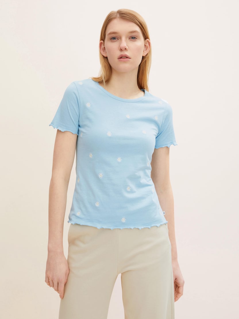 Majica kratkih rukava s malom izvezenom tratinčicom - Plava