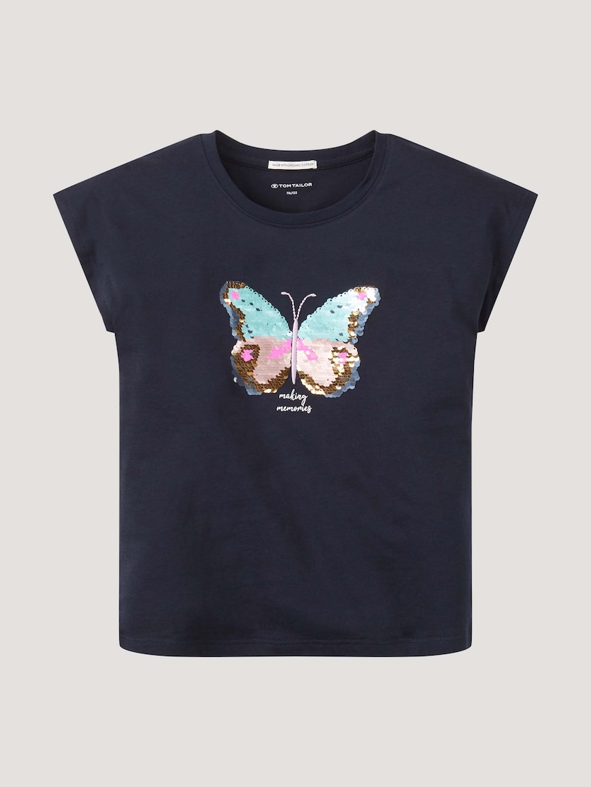 Majica kratkih rukava sa reverzibilnim leptirom od šljokica - Plava_1270892