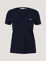 Majica s kratkimi rokavi in vezeno ptico na prsih - Modra_8061118
