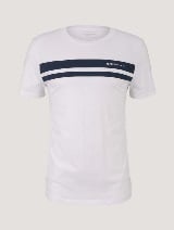 Majica kratkih rukava s kontrastnim prugama i natpisom - Bijela_7992787