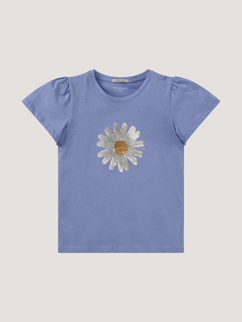 Majica kratkih rukava s reverzibilnim šljokičastim cvjetnim uzorkom - Plava_2761559