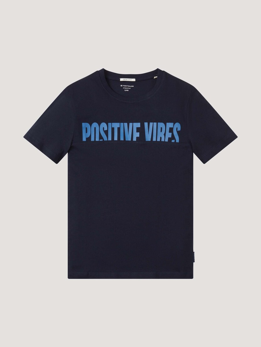 Majica s kratkimi rokavi s potiskom 'positive vibes' - Modra_4702202