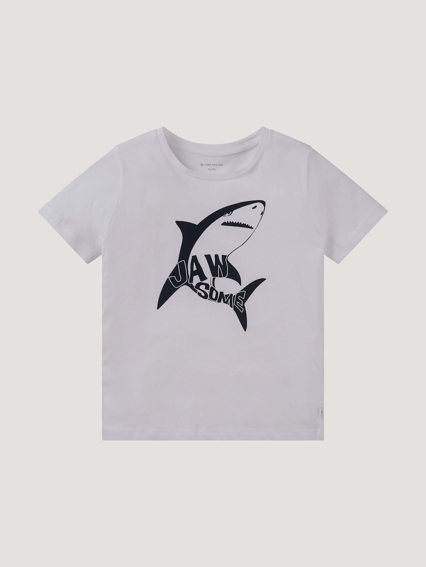 Majica s kratkimi rokavi s potiskom morskega psa spredaj - Bela_7624086