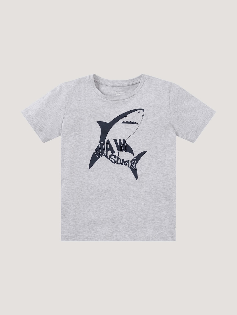 Majica kratkih rukava s printom morskog psa na prednjoj strani - Siva-1030449-15398-14