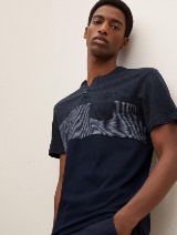 Majica s kratkimi rokavi v barvnem bloku z naprsnim žepom - Modra_5178432