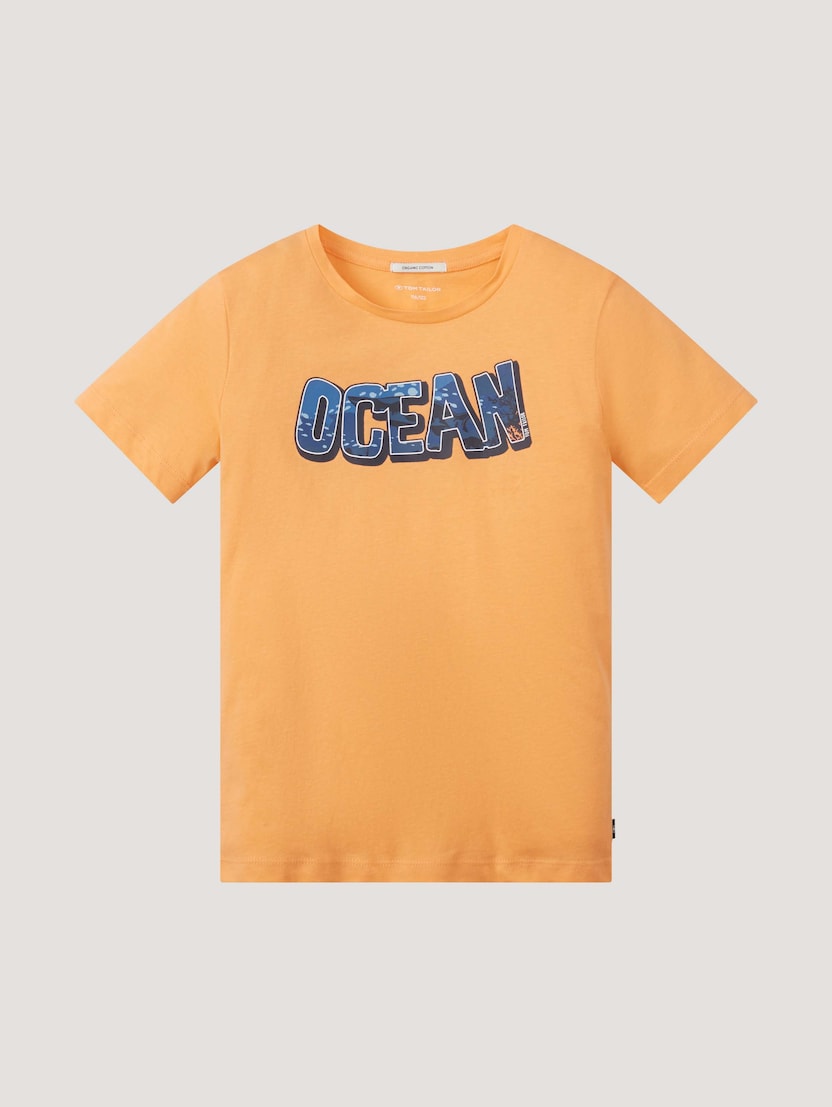Majica s kratkimi rokavi z oceanskim potiskom spredaj - Oranžna_8931757