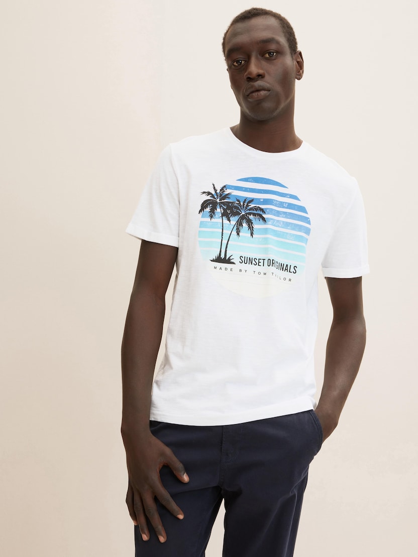 Majica s printom ljetne palme - Bijela_7280785