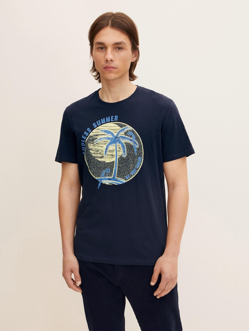 Majica s poletnim potiskom palm - Modra_258523