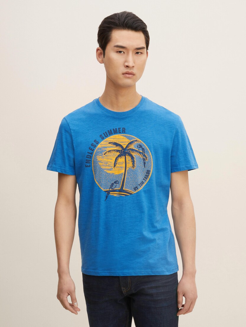 Majica s poletnim potiskom palm - Modra_4957353