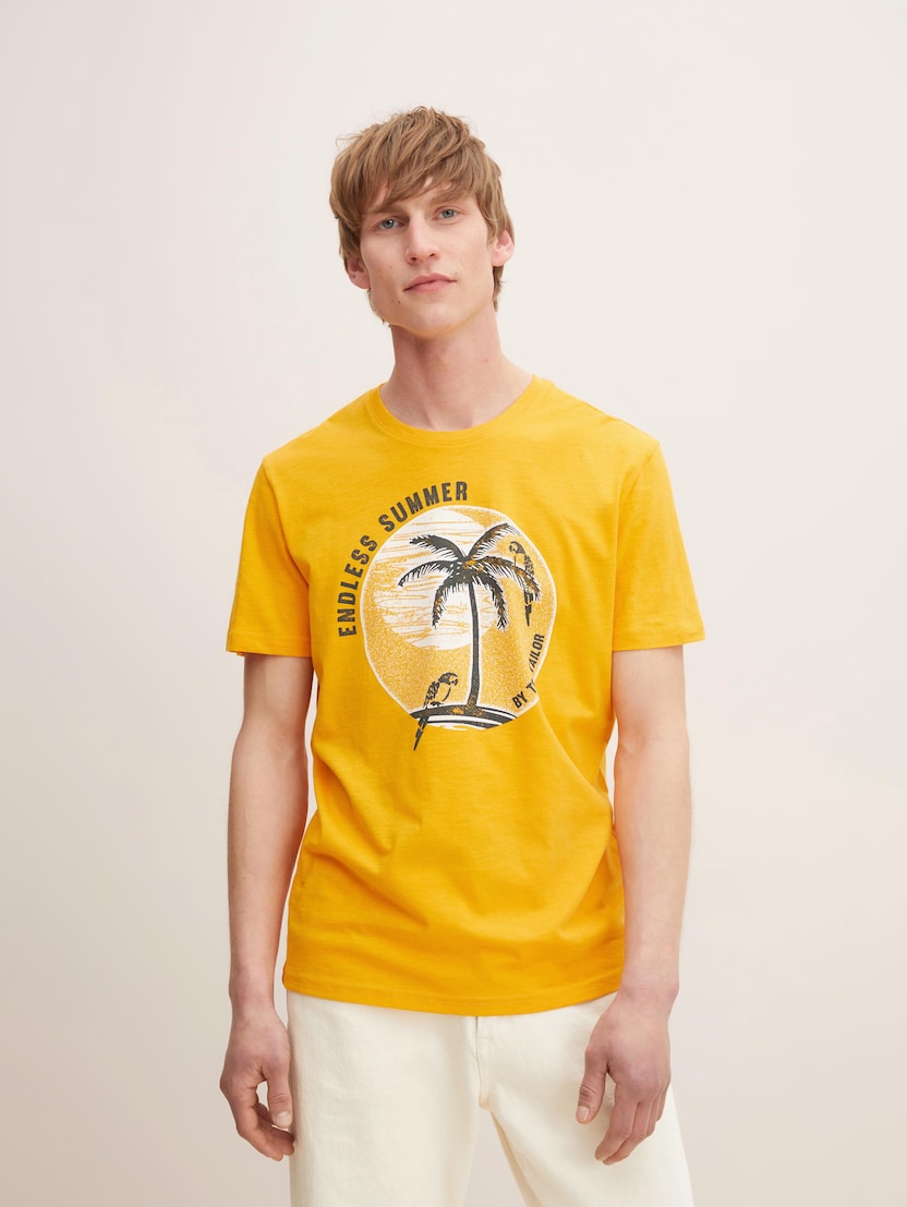 Majica s poletnim potiskom palm - Rumena