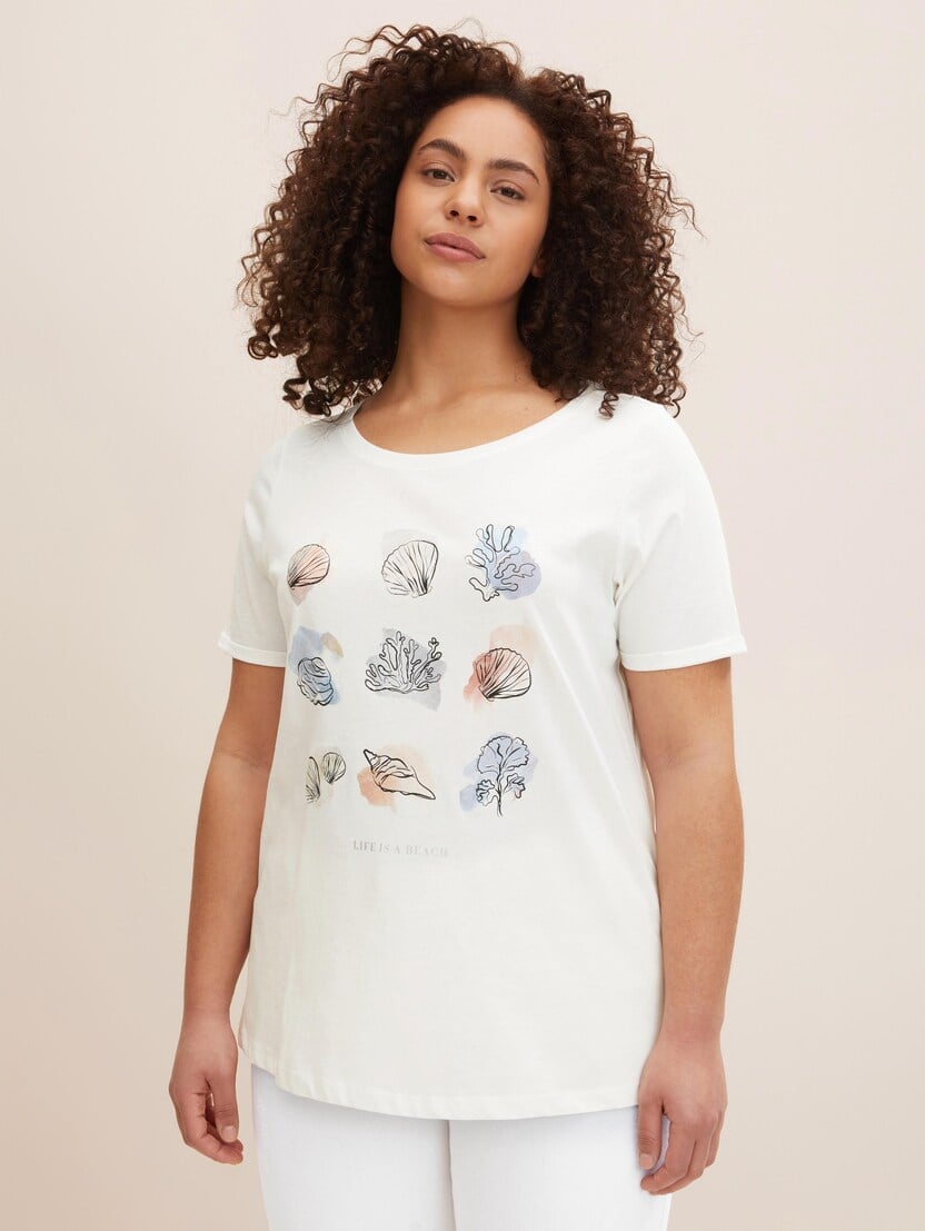 Majica s printom školjke na prednjem dijelu - Bijela_691149