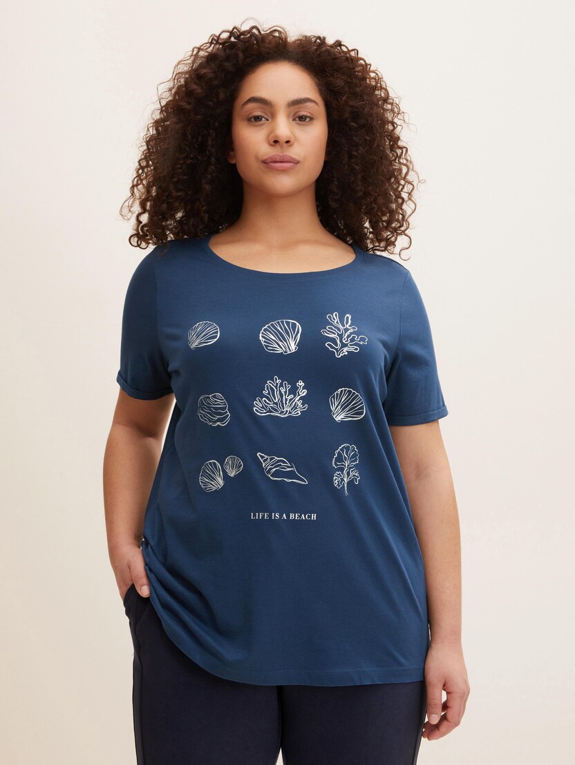 Majica sa printom školjke na prednjoj strani - Plava-1033375-11758-15