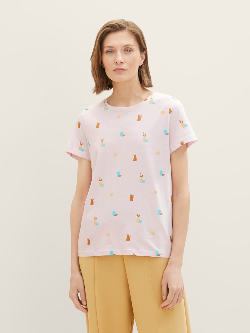 Majica s širokim vratnim izrezom - Vzorec-večbarvna