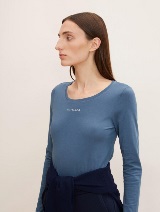 Majica z dolgimi rokavi in potiskom logotipa na prsih - Modra_8552012