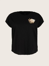 Majica z drobnim potiskom listov na prsih - Črna_1737427