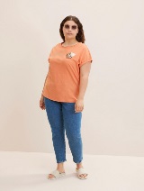 Majica z drobnim potiskom listov na prsih - Oranžna_3656845