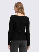 Tricou cu decolteu bărcuţă - Negru_1194372