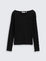 Tricou cu decolteu bărcuţă - Negru_1194372