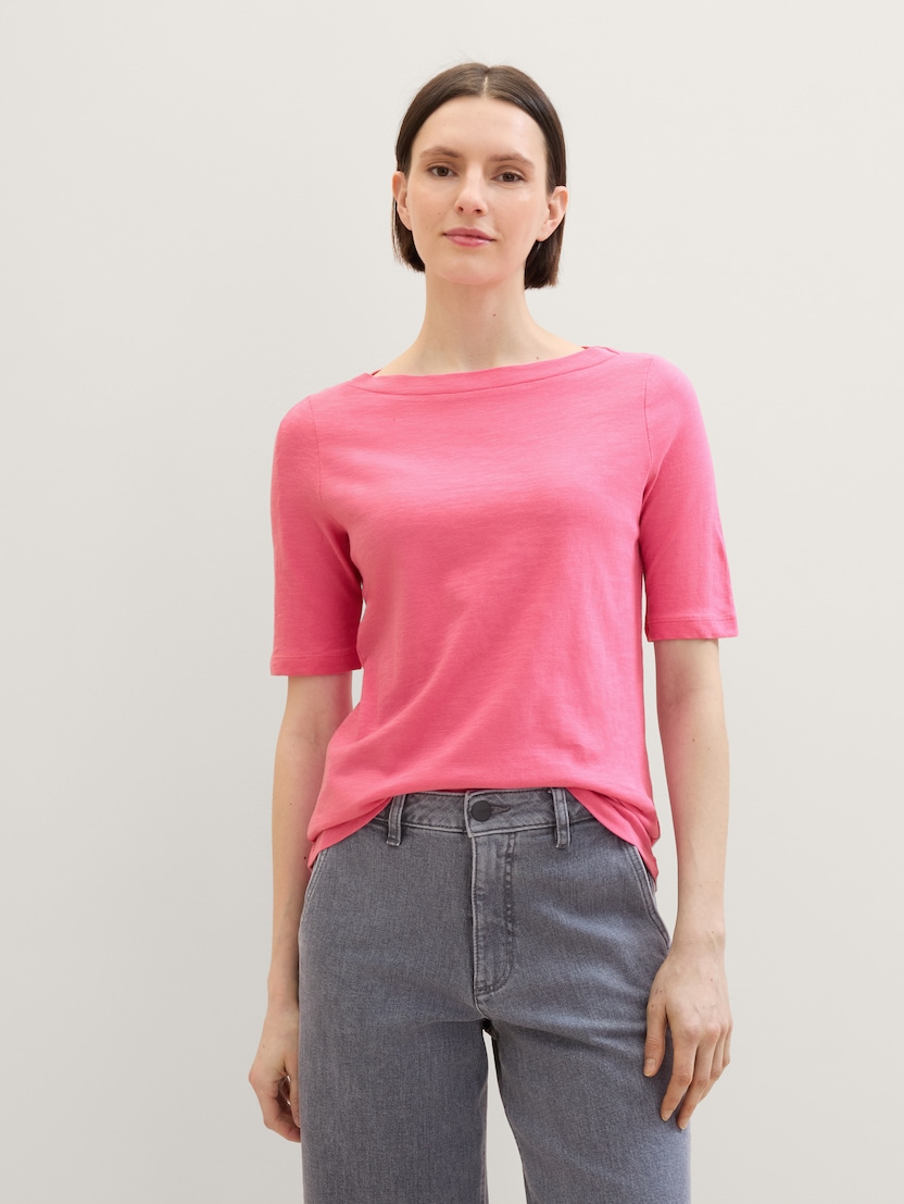 Tricou cu guler tip barcă - Roz
