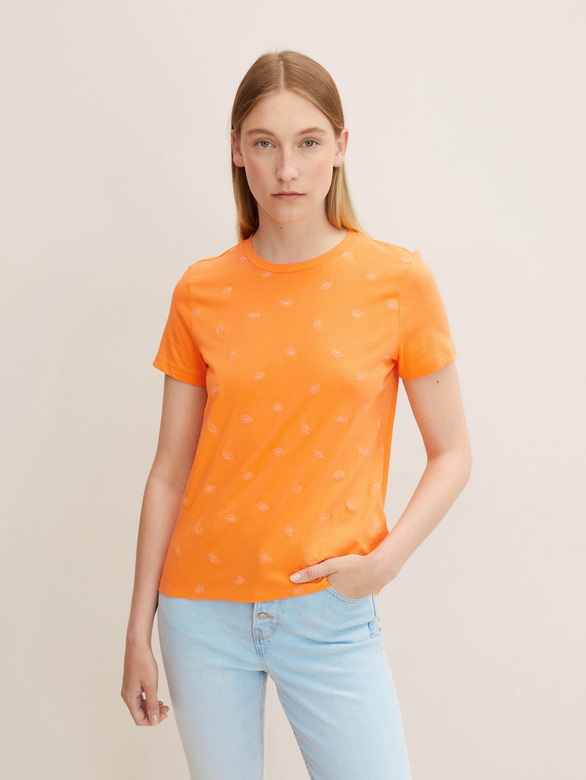 Majica z majhnimi vezenimi deli po celotnem oblačilu - Oranžna-1031765-29751
