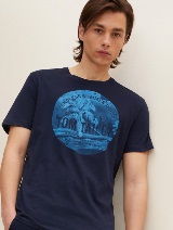 Majica ispranog izgleda s okruglim printom - Plava_1647290