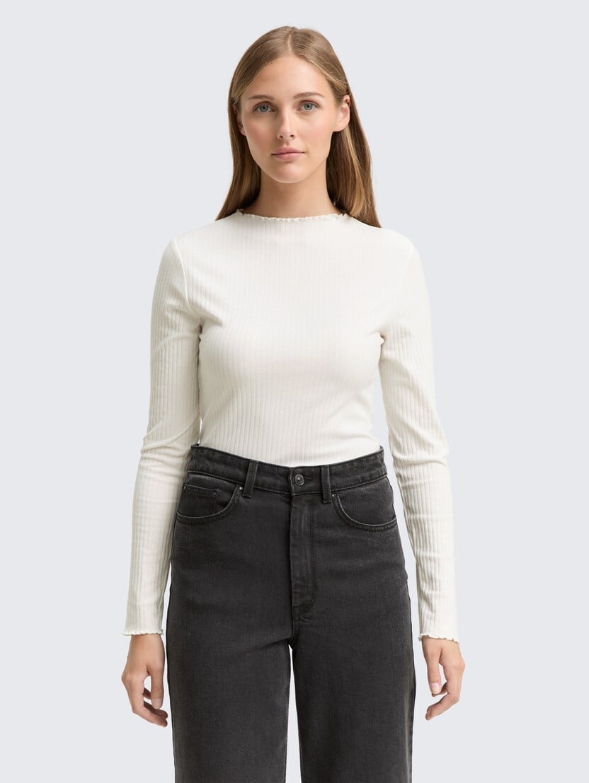 Tricou cu textură rib - Alb_4183813