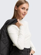 Majica rebraste strukture - Bela_4183813