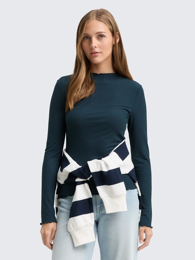 Tricou cu textură rib - Albastru_4827794