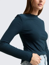 Majica rebraste strukture - Plava_4827794