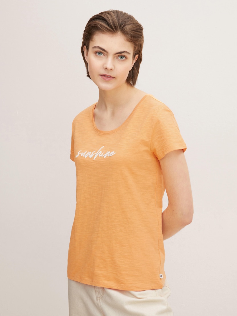 Majica z vezenino na sprednji strani - Oranžna_4443259
