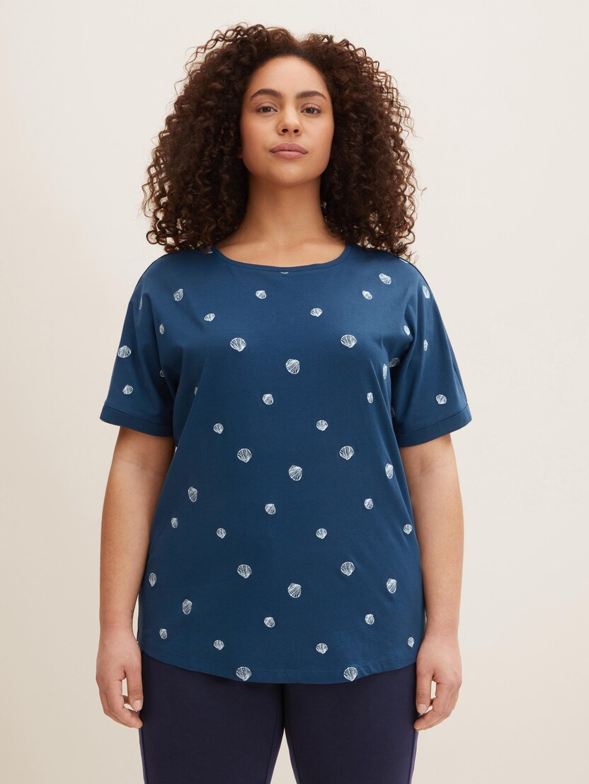 Majica z vezenjem z motivom školjke - Modra_451193
