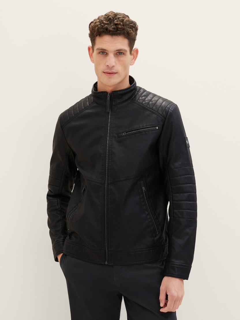 Jachetă biker din piele ecologică - Negru