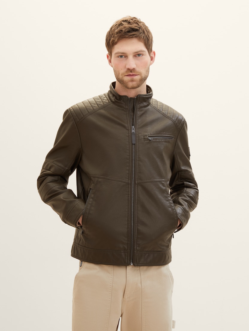 Jachetă biker din piele ecologică - Maro