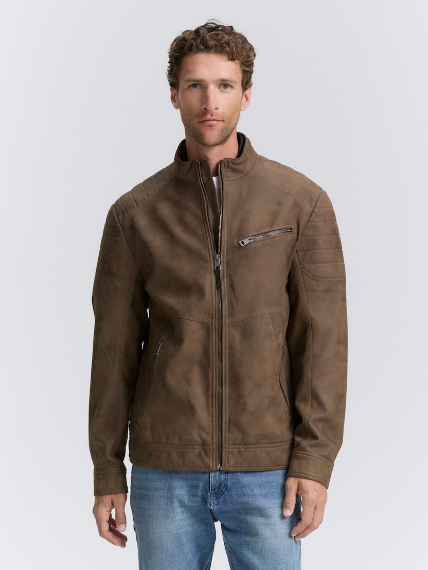 Bajkerska jakna od veštačke kože - Smeđa