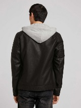 Motoristička jakna od umjetne kože s kapuljačom - Crna_9824045