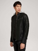 Motoristička jakna od umjetne kože s kapuljačom - Crna_9824045