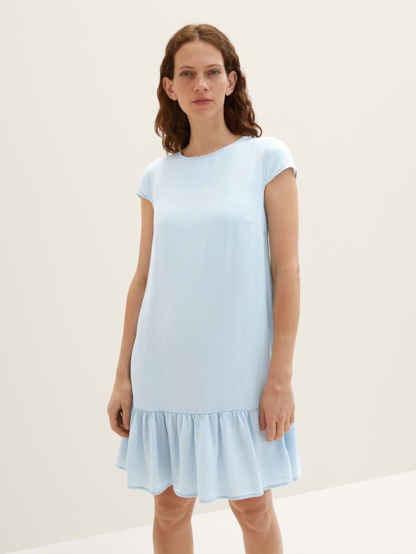 Traper haljina od tencel tkanine s volanima - Plava_3603771