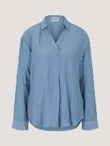 Široka bluza dugih rukava s otvorenim klasičnim ovratnikom - Plava_8768060