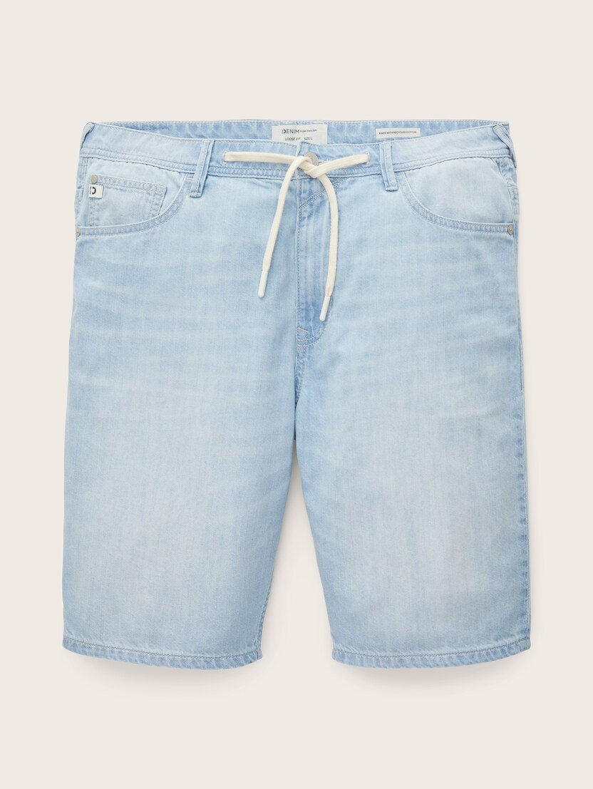 Ohlapne denim kratke hlače z vrvicami - Modra_5667719