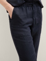 Ohlapne lanene hlače - Modra_9147618