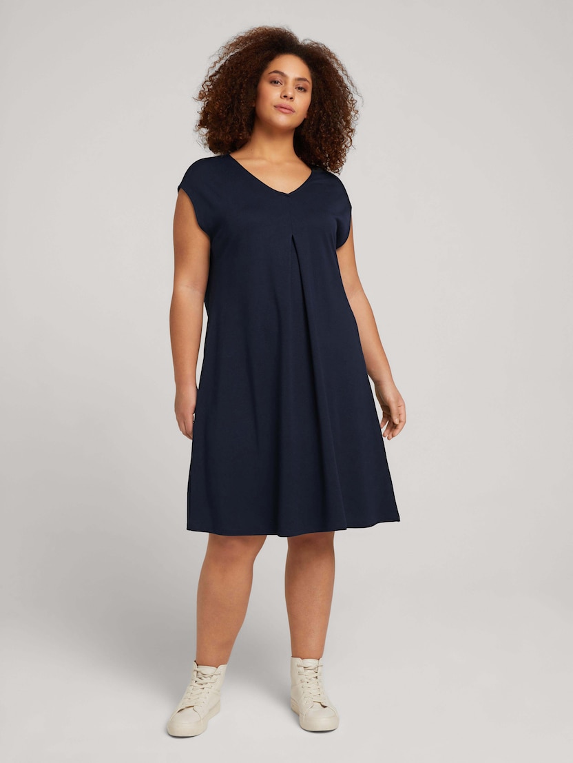 Mini haljina bez rukava sa naborima na prednjem delu od tkanine koja pada - Plava-1030144-10668-15