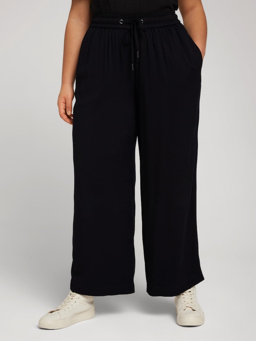  Padajoče hlače s širokimi hlačnicami iz viskoze - Črna-1030347-14482