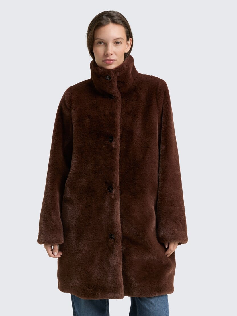 Kaput sa veštačkim krznom - Smeđa_955013