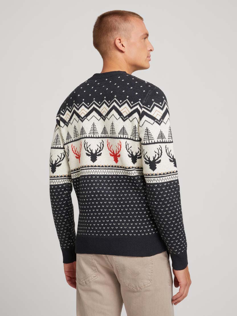 Pleten božični pulover z okroglim izrezom - Vzorec/večbarvna_4880553