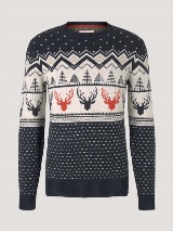 Pleten božični pulover z okroglim izrezom - Vzorec/večbarvna_4880553
